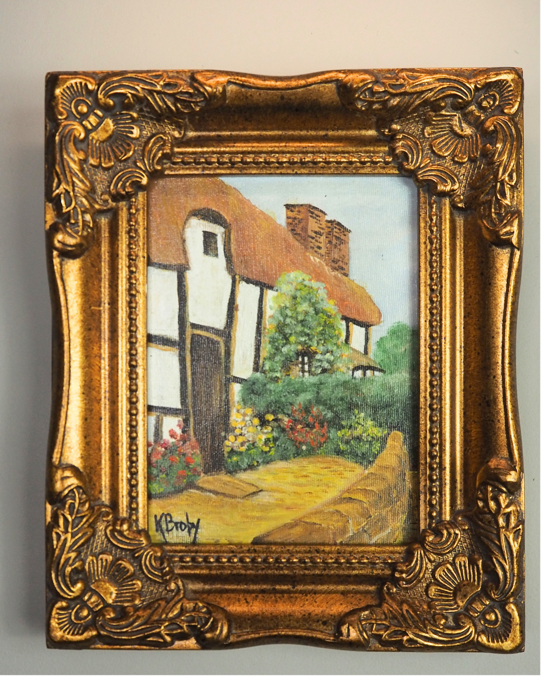 Vintage Small Cottage Oil Painting Signed K. Broby