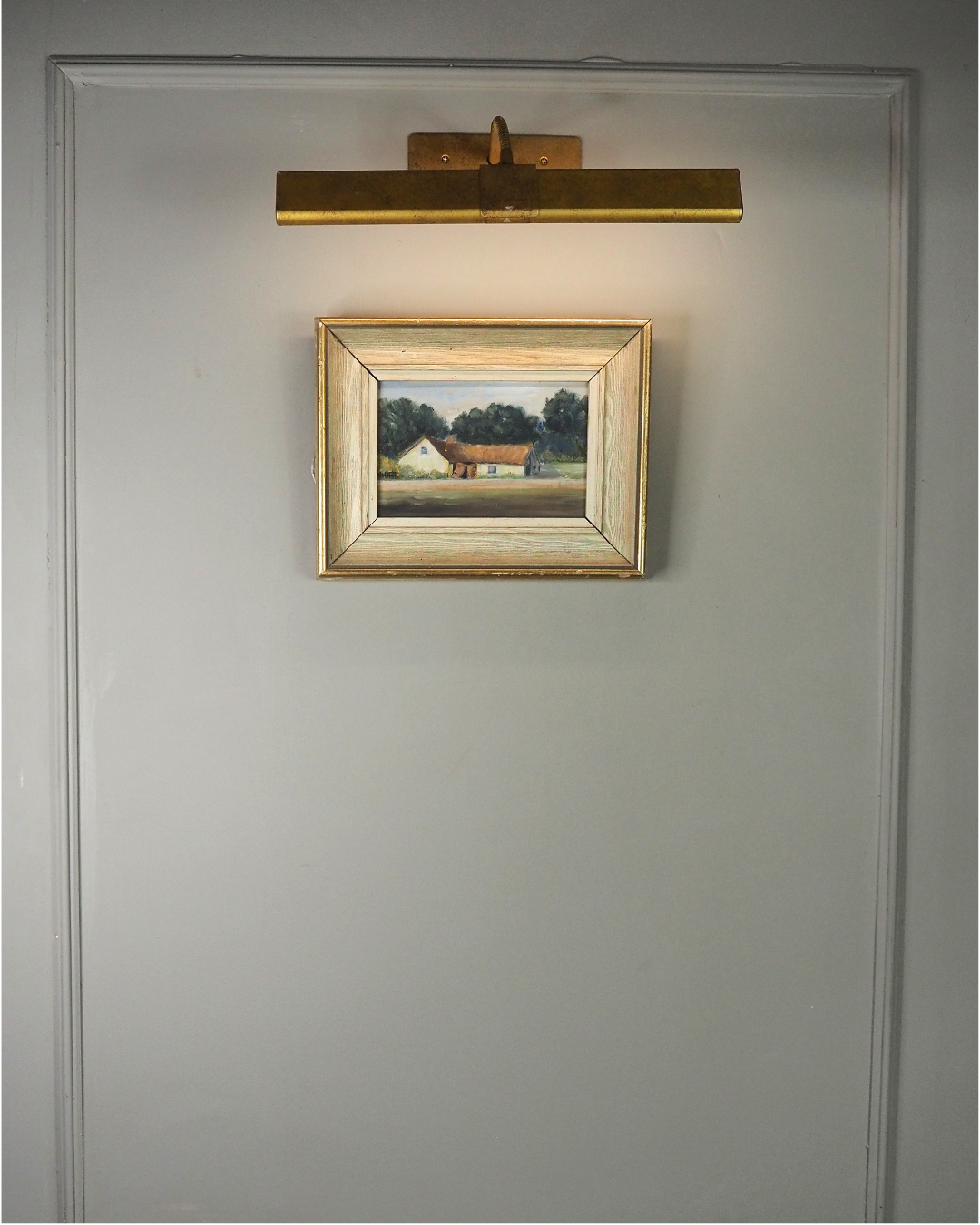 Early 20th Century Rural Countryside Landscape Oil Painting in White Frame