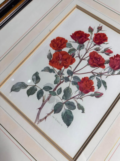 Vintage Signed Print Art Set in Matching Wooden Glazed Frame Pair