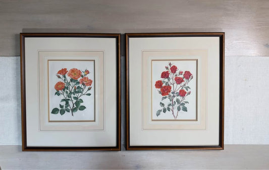 Vintage Signed Flower Art Set in a Matching Frame -Pair