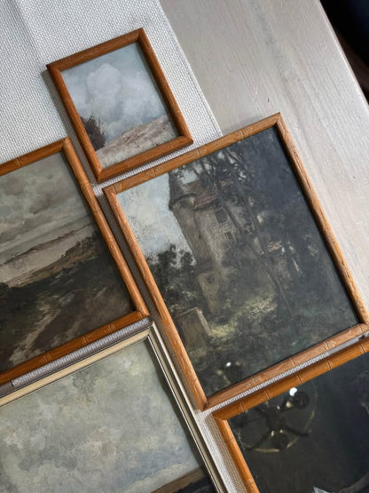 Vintage Styled Gallery Wall Set with Prints + Mix of Bamboo & White Frames ( x 10 )