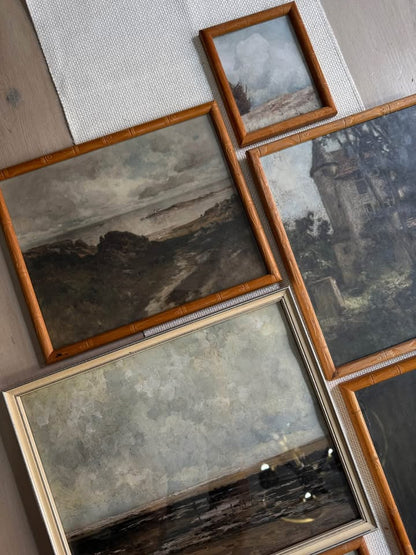Vintage Styled Gallery Wall Set with Prints + Mix of Bamboo & White Frames ( x 10 )