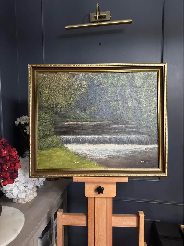 Vintage Dark Forest Water Scene – Signed by M. Mullen | Gilt Gold Frame