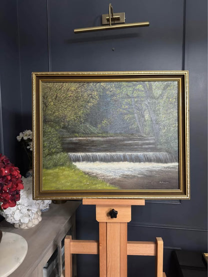 Vintage Dark Forest Water Scene – Signed by M. Mullen | Gilt Gold Frame