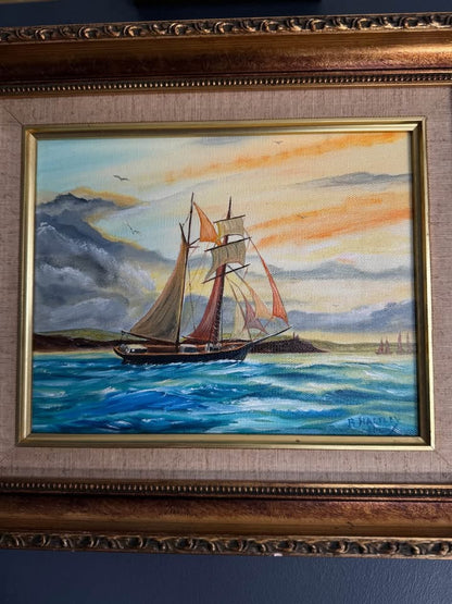 Original Artwork in Ornate Gold Gilt Frame by B. Hartley