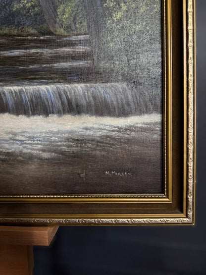 Vintage Dark Forest Water Scene – Signed by M. Mullen | Gilt Gold Frame