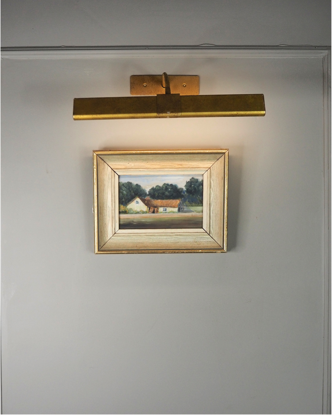 Early 20th Century Rural Countryside Landscape Oil Painting in White Frame