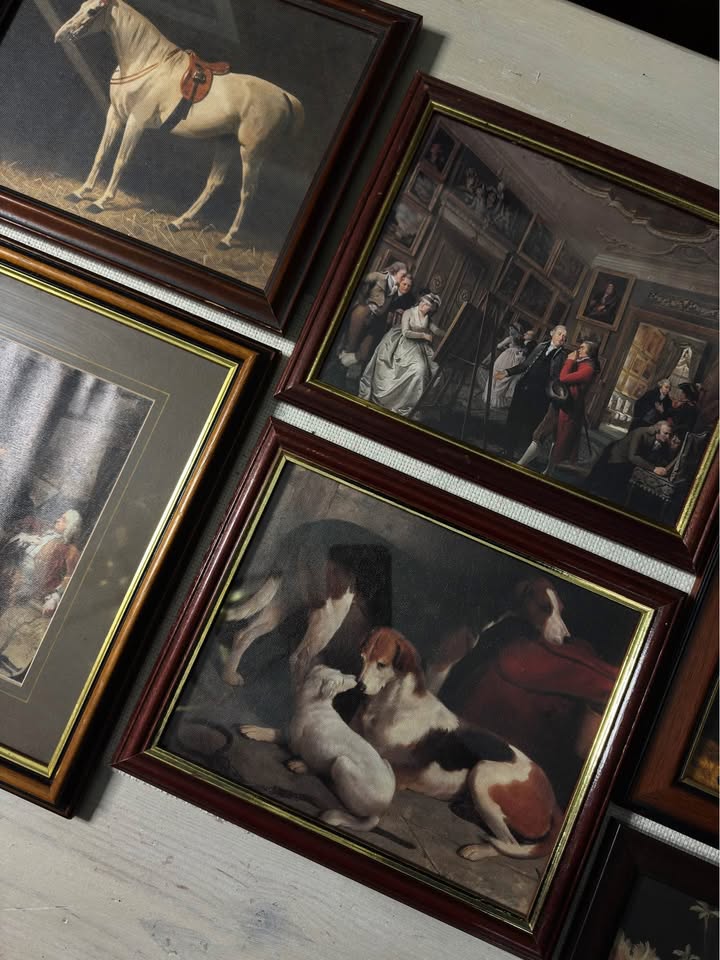Vintage Victorian Themed Gallery Wall Set : Prints + Mix of Mahogany Frames ( x10 )