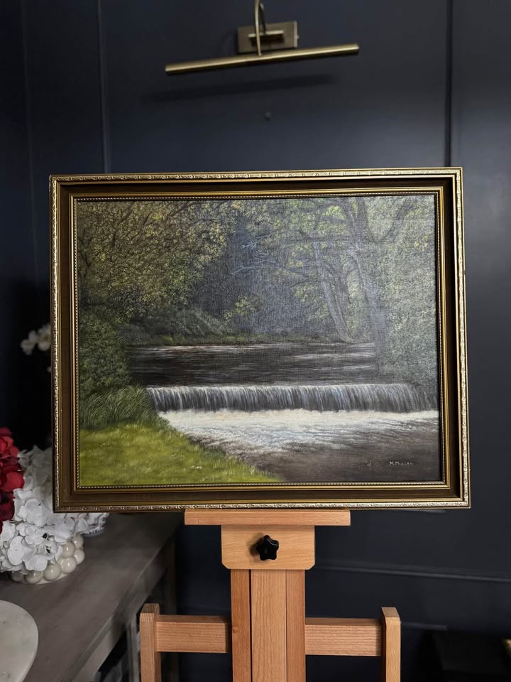 Vintage Dark Forest Water Scene – Signed by M. Mullen | Gilt Gold Frame
