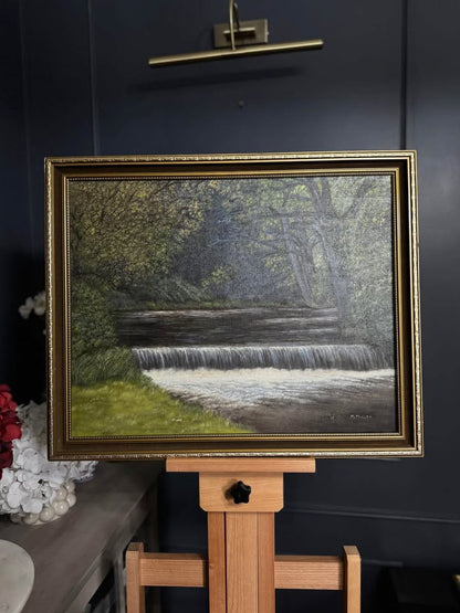 Vintage Dark Forest Water Scene – Signed by M. Mullen | Gilt Gold Frame