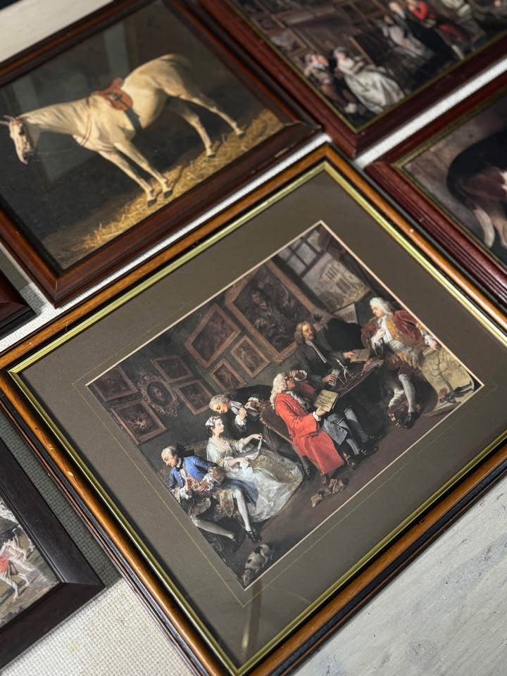 Vintage Victorian Themed Gallery Wall Set : Prints + Mix of Mahogany Frames ( x10 )