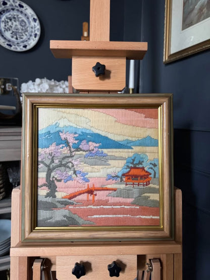 Vintage Heavy Embroidery “Mimosa” in Unique Wooden Frame