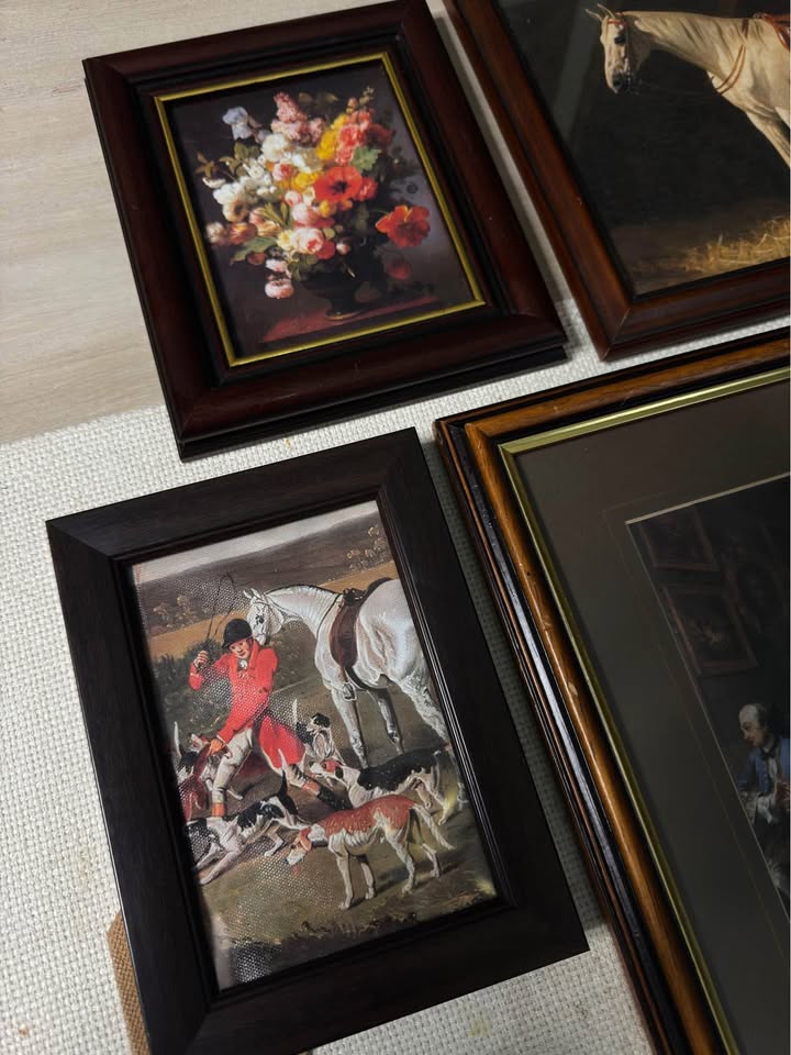 Vintage Victorian Themed Gallery Wall Set : Prints + Mix of Mahogany Frames ( x10 )