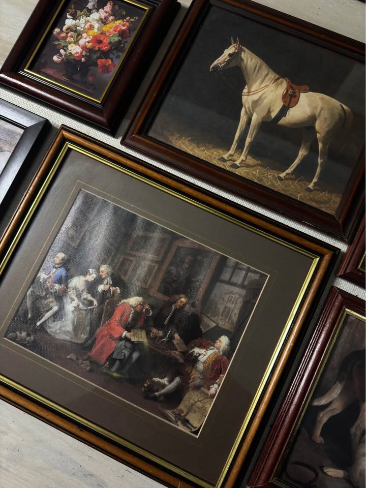 Vintage Victorian Themed Gallery Wall Set : Prints + Mix of Mahogany Frames ( x10 )