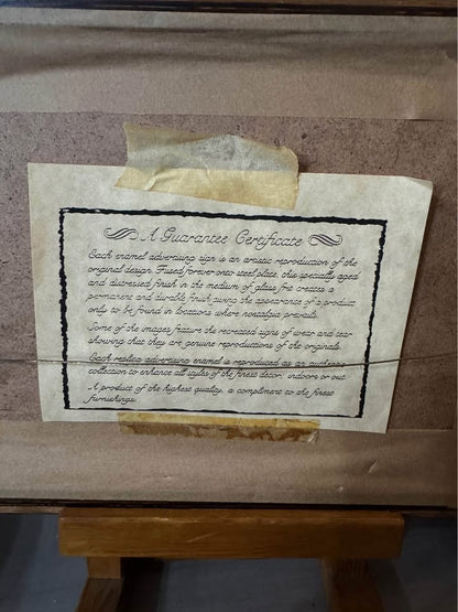 Enamel Echoes – Unique Antique Steel Advertising Signs on Wooden Frame