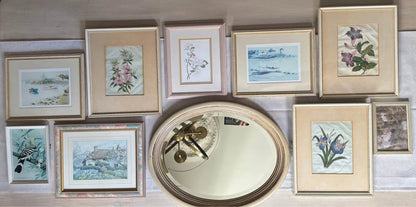 Vintage Light Gallery Wall Set with Vintage Prints + Oval Mirror ( x 10 )