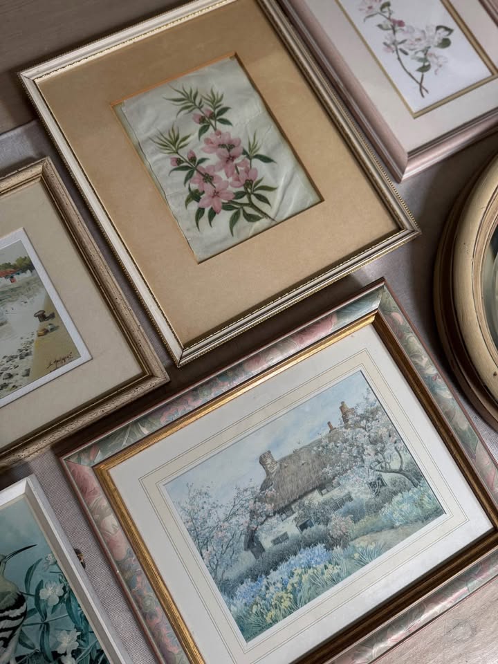 Vintage Light Gallery Wall Set with Vintage Prints + Oval Mirror ( x 10 )