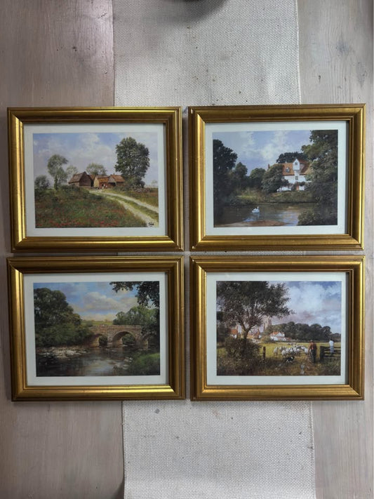 Vintage Signed Prints in Matching Gold Wooden Frames ( x 4 )