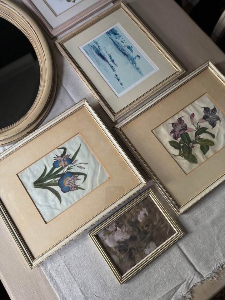 Vintage Light Gallery Wall Set with Vintage Prints + Oval Mirror ( x 10 )