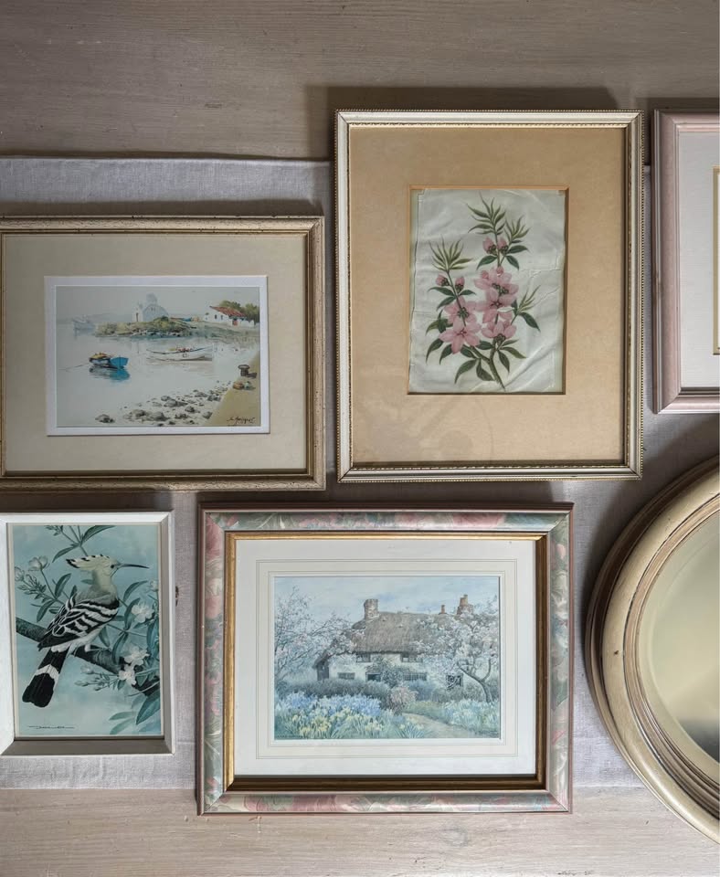 Vintage Light Gallery Wall Set with Vintage Prints + Oval Mirror ( x 10 )