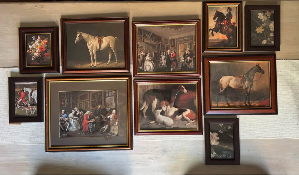 Vintage Victorian Themed Gallery Wall Set : Prints + Mix of Mahogany Frames ( x10 )