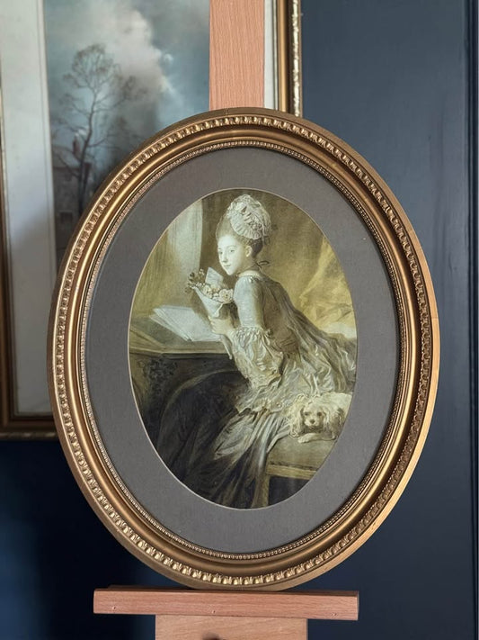 Vintage Large Print in an Oval Gold wooden frame