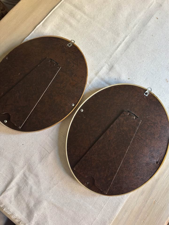 Vintage Inspired Matching Gold Acrylic Oval Frame Set with Prints - Pair