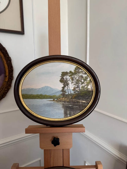 Vintage Original Signed Oil Painting by Tom Holland in Oval Wooden Frame