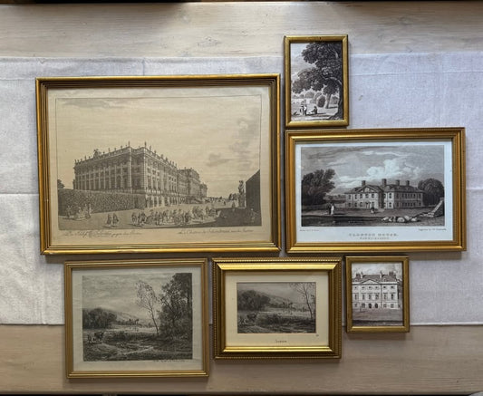 Vintage Themed Gallery Wall Set Gold Frames + Prints ( x 6 )