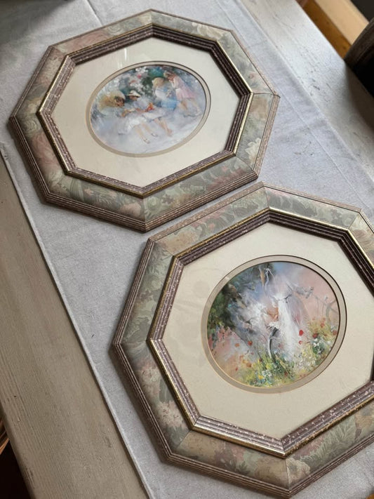 Vintage Unique Fine Art Print in Matching Frame Set -Pair