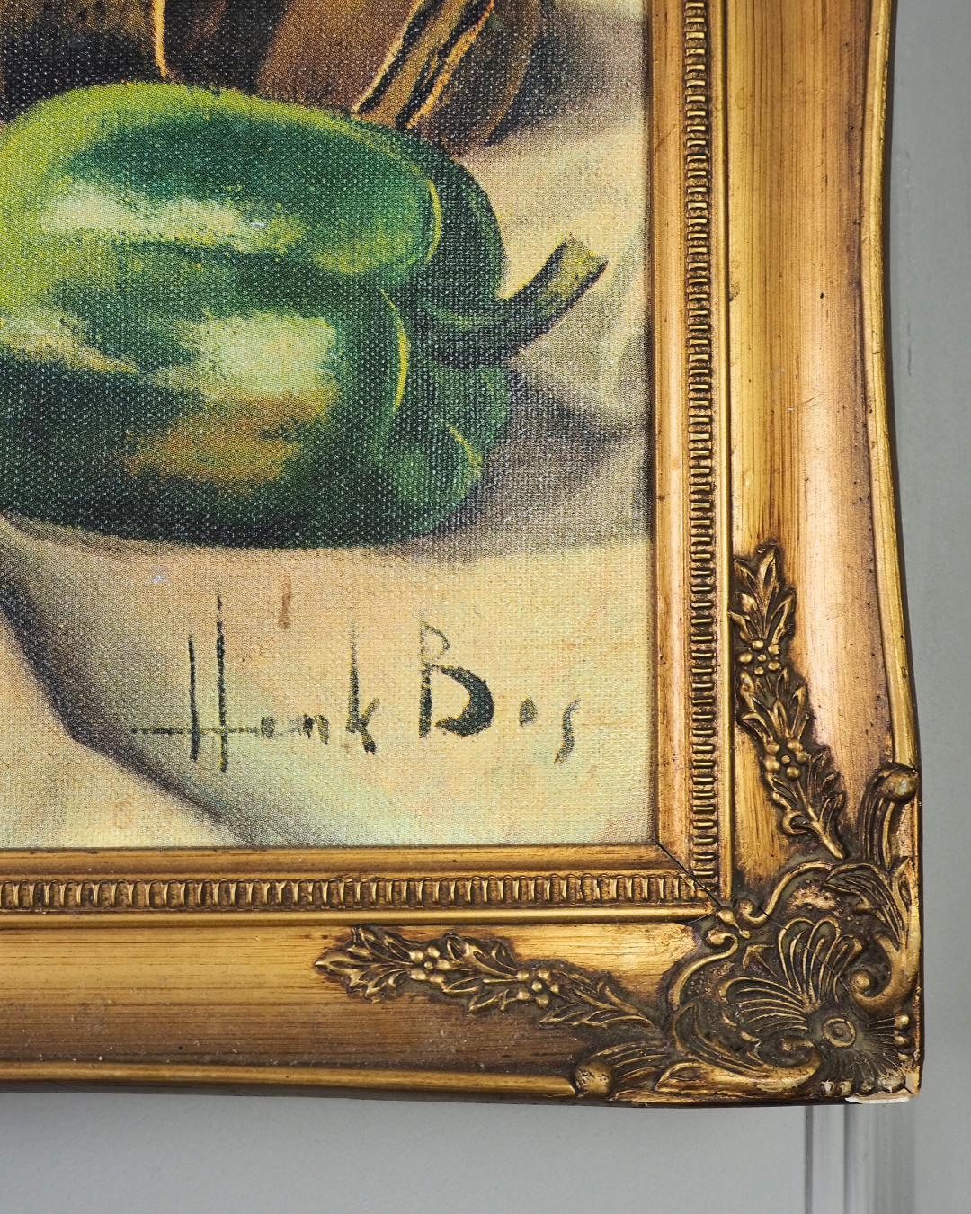Vintage Henk Bos Still Life Framed Textured Print | Dutch Fruit & Brass Jug Wall Art