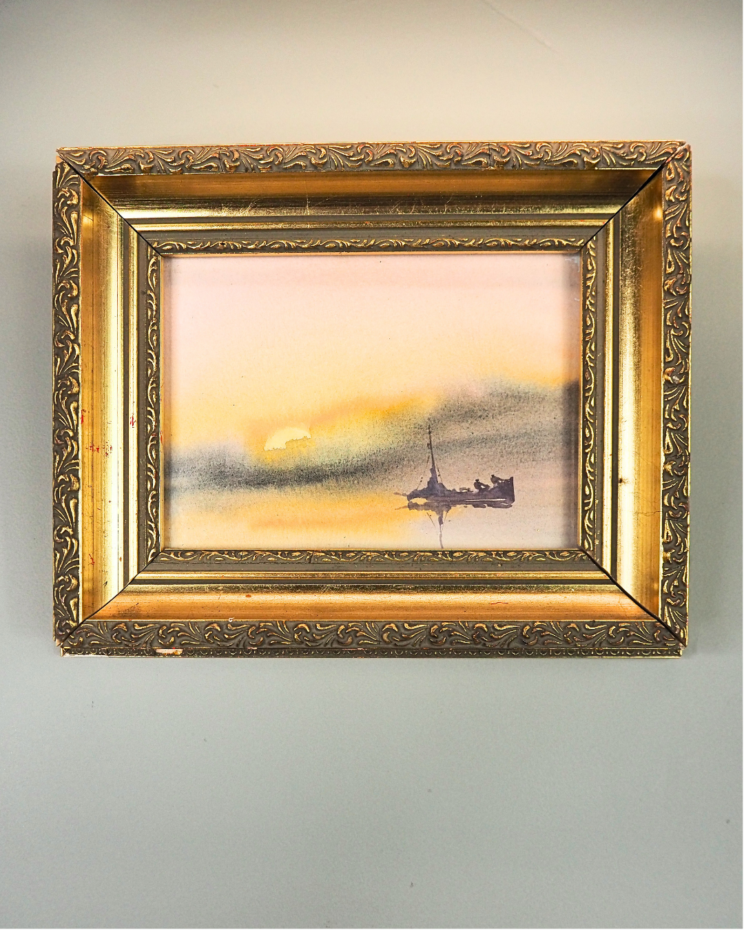 Golden Voyage- Small Vintage Watercolour Painting in Gold Gilt Frame