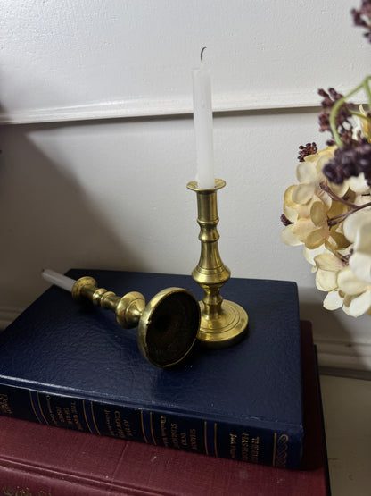 Vintage Bright Brass Candlesticks Pair