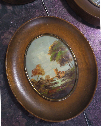 Vintage Van Holt Miniature Oil Paintings – Italian 1950-1960s Domed Glass