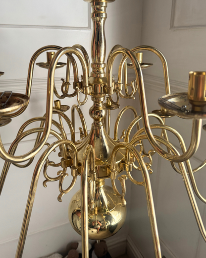 Vintage Dutch Brass Chandelier – 18 Light Baroque Style Ceiling Lighting