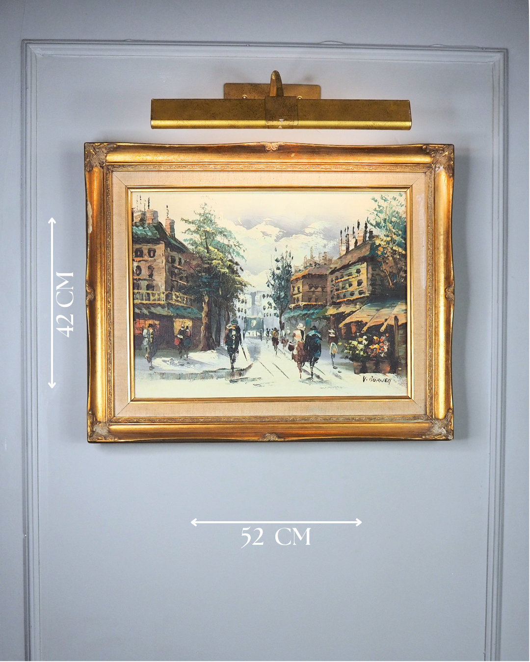 Vintage V.Burnett Midcentury Impressionist Oil Painting, Paris Street Scene