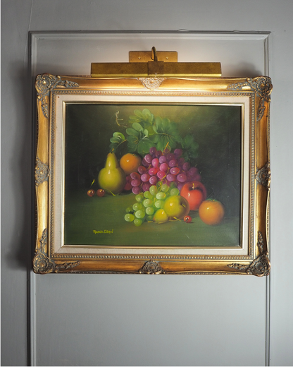 Frank Lean Still Life Oil Painting Signed French Artist Fruit Bowl in Ornate Frame