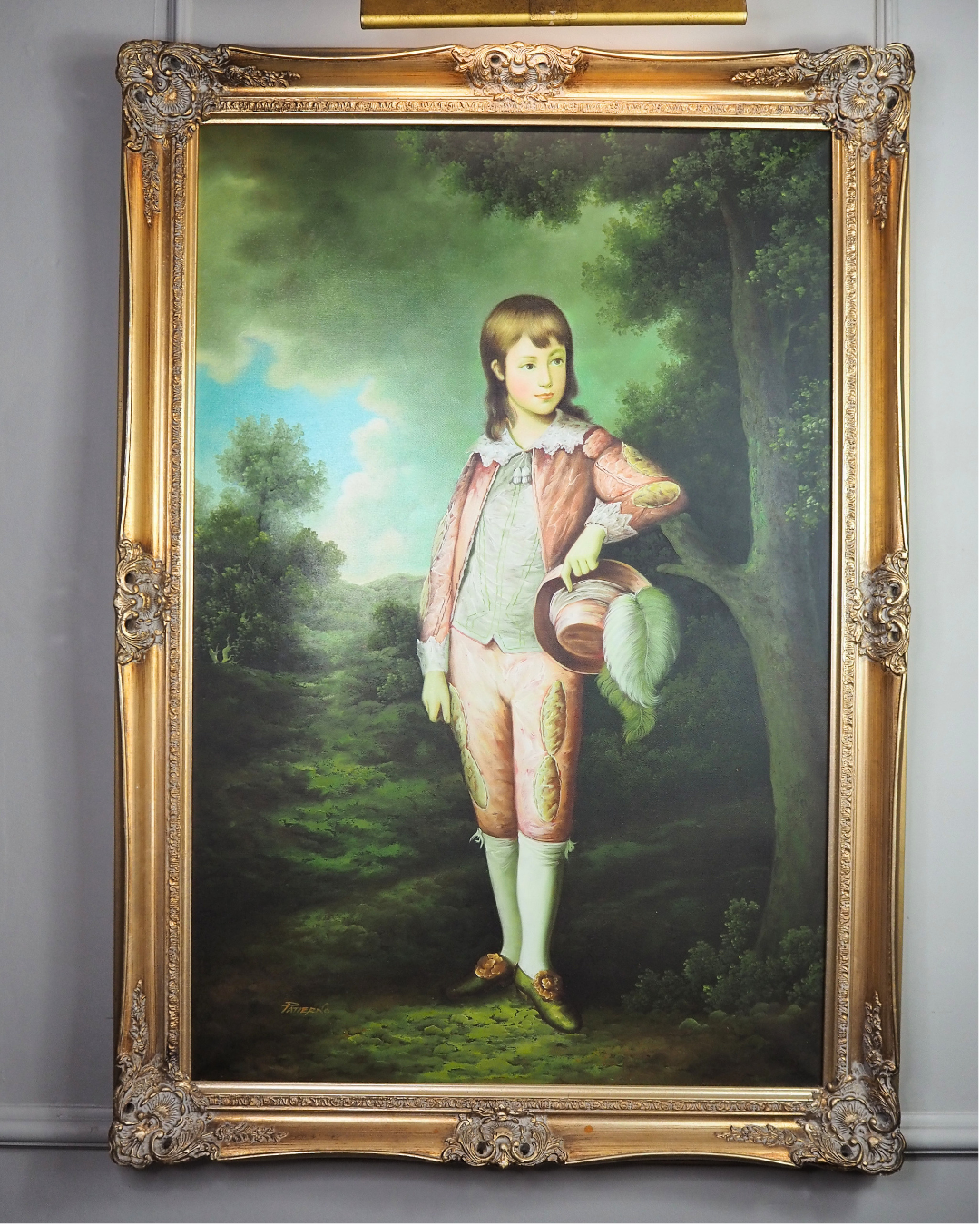 The Pink Boy After Thomas Gainsborough -  Signed Large Portrait Oil Painting by Patierno