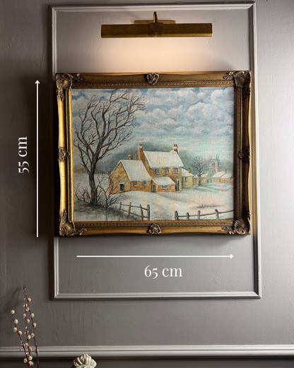 Vintage Winter Scenery Oil Painting by E. Henstock Ornate Gold Gilt Frame