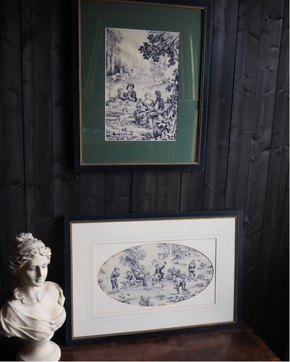 Pair of 19th Century French Toile de Jouy Framed Fabric Panels - Bobbin Frame