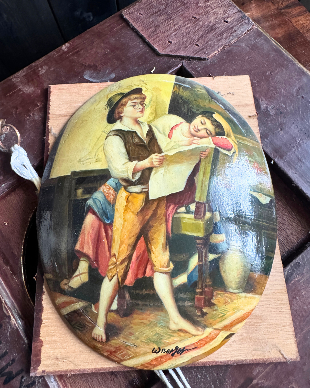 Antique 19th Century Oil Paintings – Rococo Gesso Frames, Convex Wood Panels