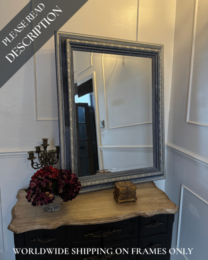 Romantic Style Vintage Mirror in Light Blue & Gold – Bevelled Wooden Frame