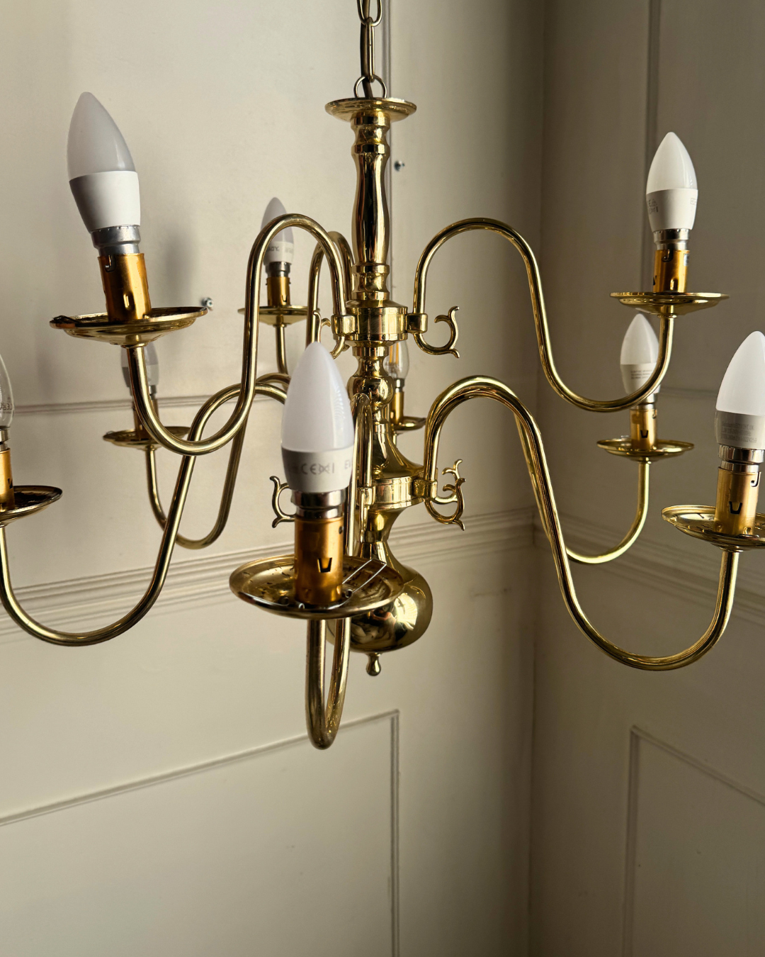Vintage Dutch Brass Chandelier – 9 Light Baroque Style Ceiling Lighting