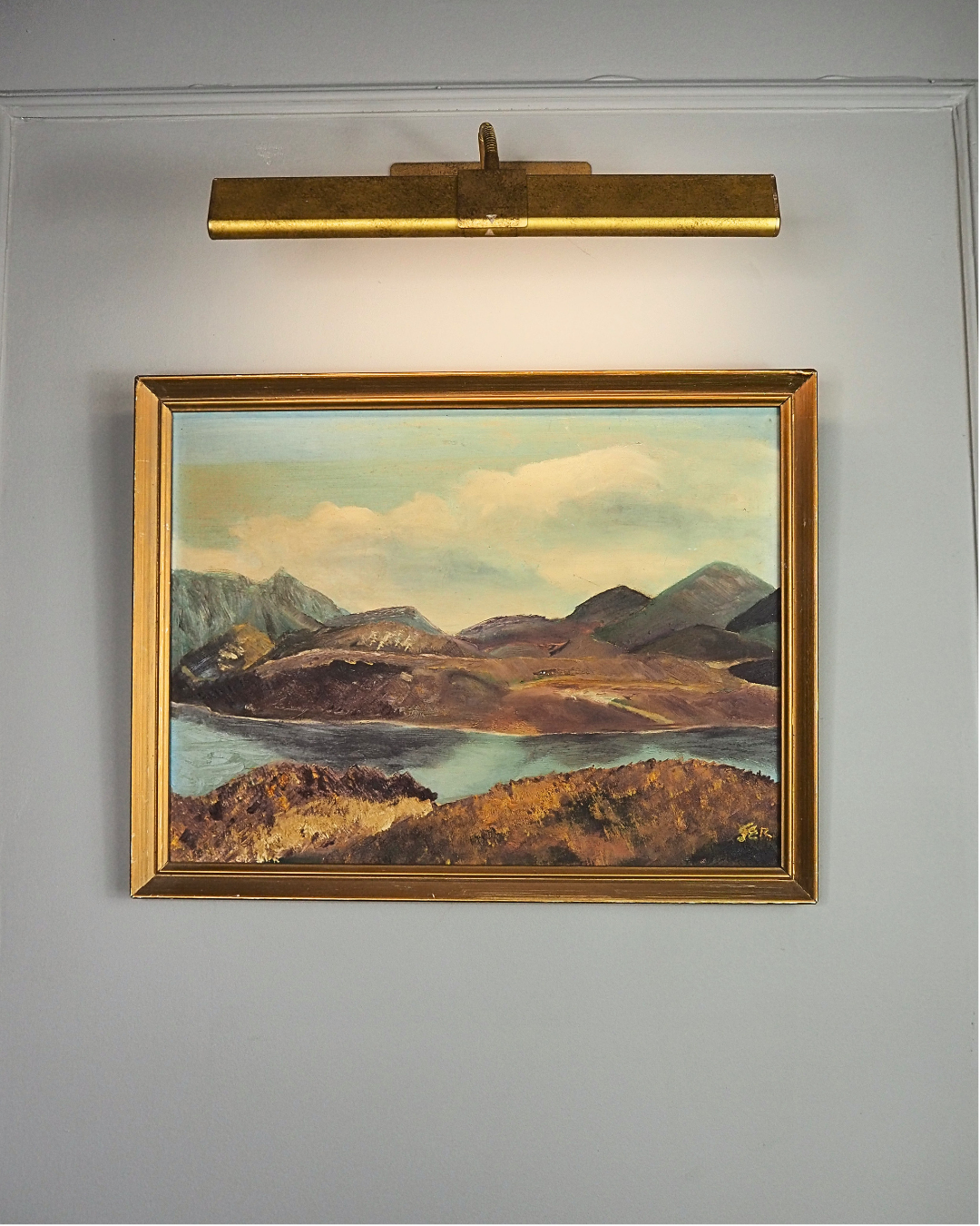 Golden Peaks – Signed Vintage Oil Painting in Gilt Frame