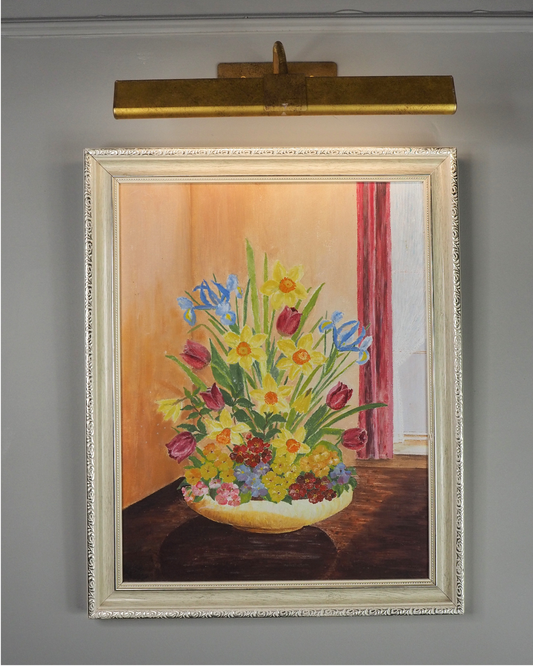 Vintage Floral Oil Painting in White Frame- Spring Blooms at Kilnwick
