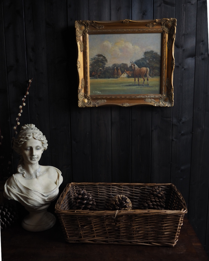 Charles Clift Original Oil Painting Landscape Farm Horse Antique Gold Ornate Frame