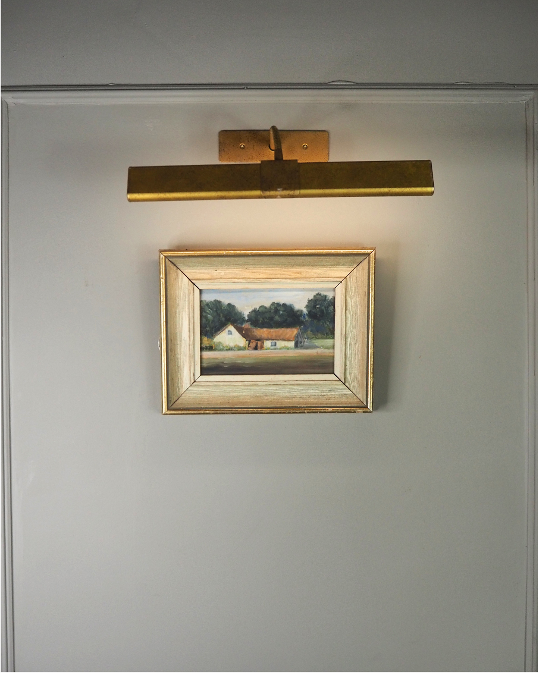 Early 20th Century Rural Countryside Landscape Oil Painting in White Frame