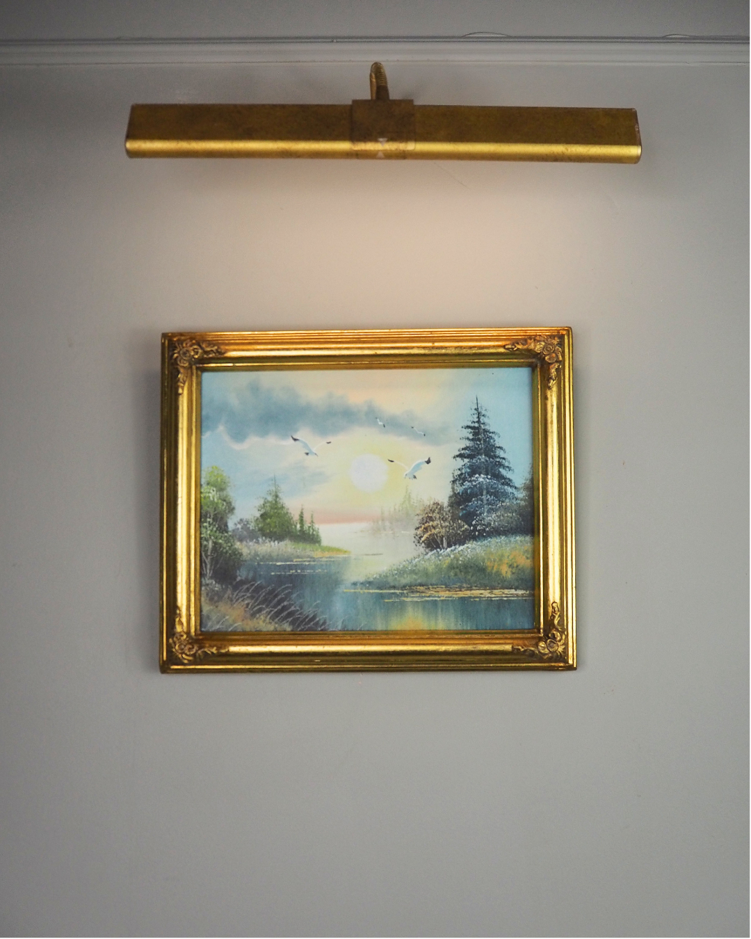 Forest Stream and Wild Birds- Small Vintage Oil Painting