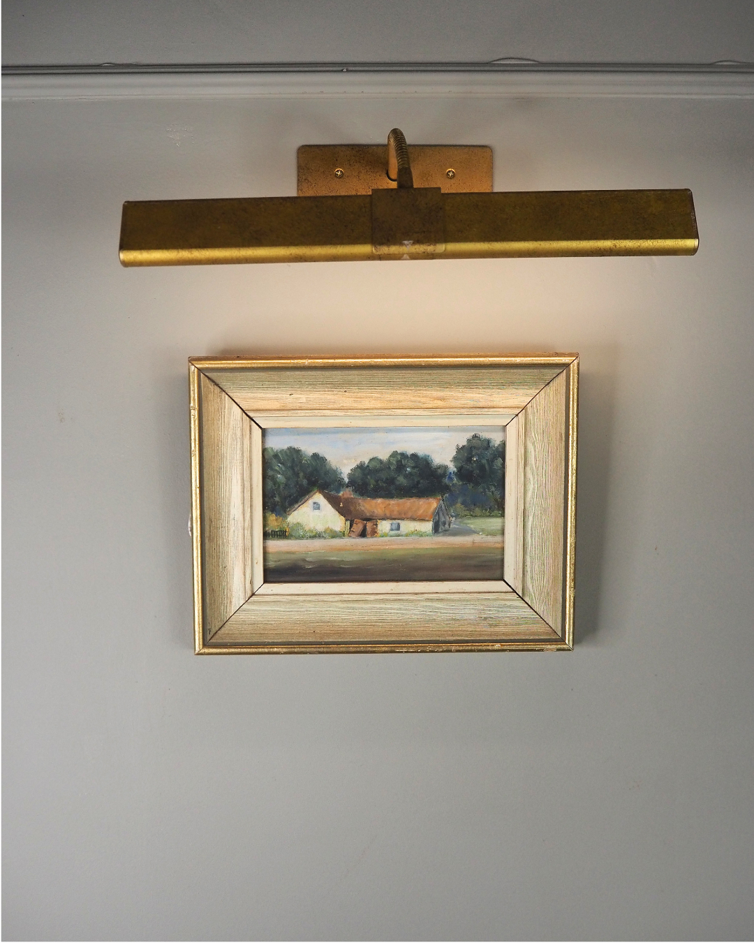Early 20th Century Rural Countryside Landscape Oil Painting in White Frame