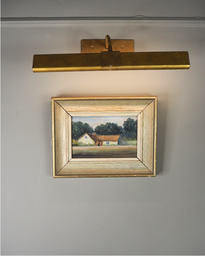 Early 20th Century Rural Countryside Landscape Oil Painting in White Frame
